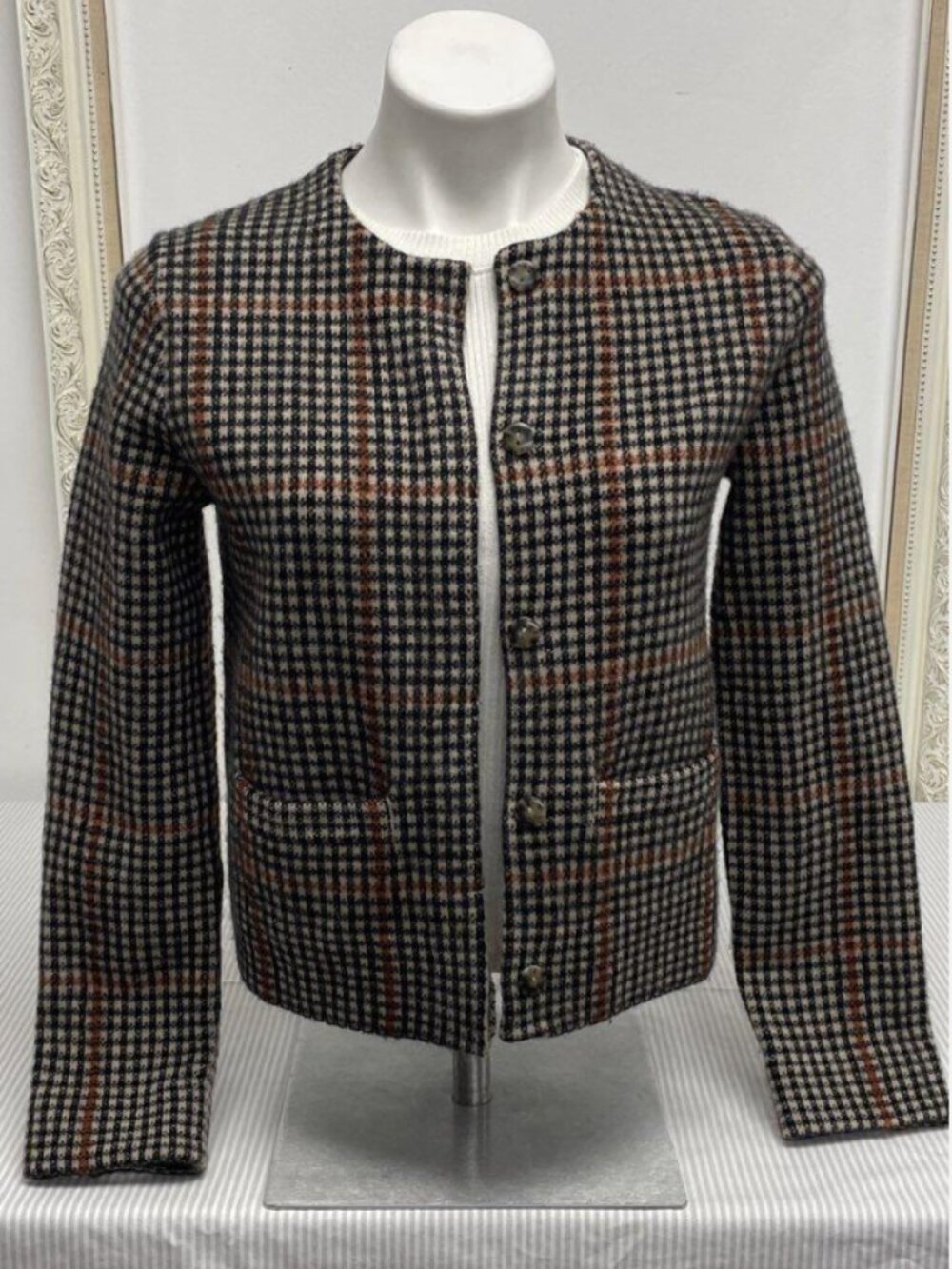 Vince Houndstooth Glen Plaid Cashmere Blend Knit Jacket Cardigan Blazer Size XS - Picture 6 of 6